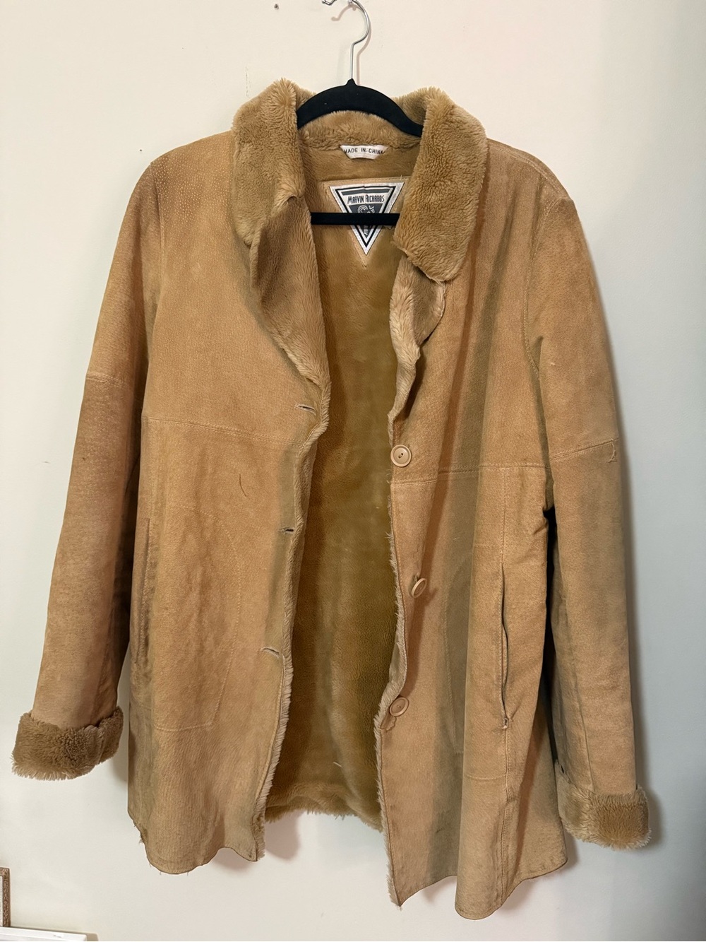 Marvin Richards Tan Suede Shearling-Lined Puffer Coat